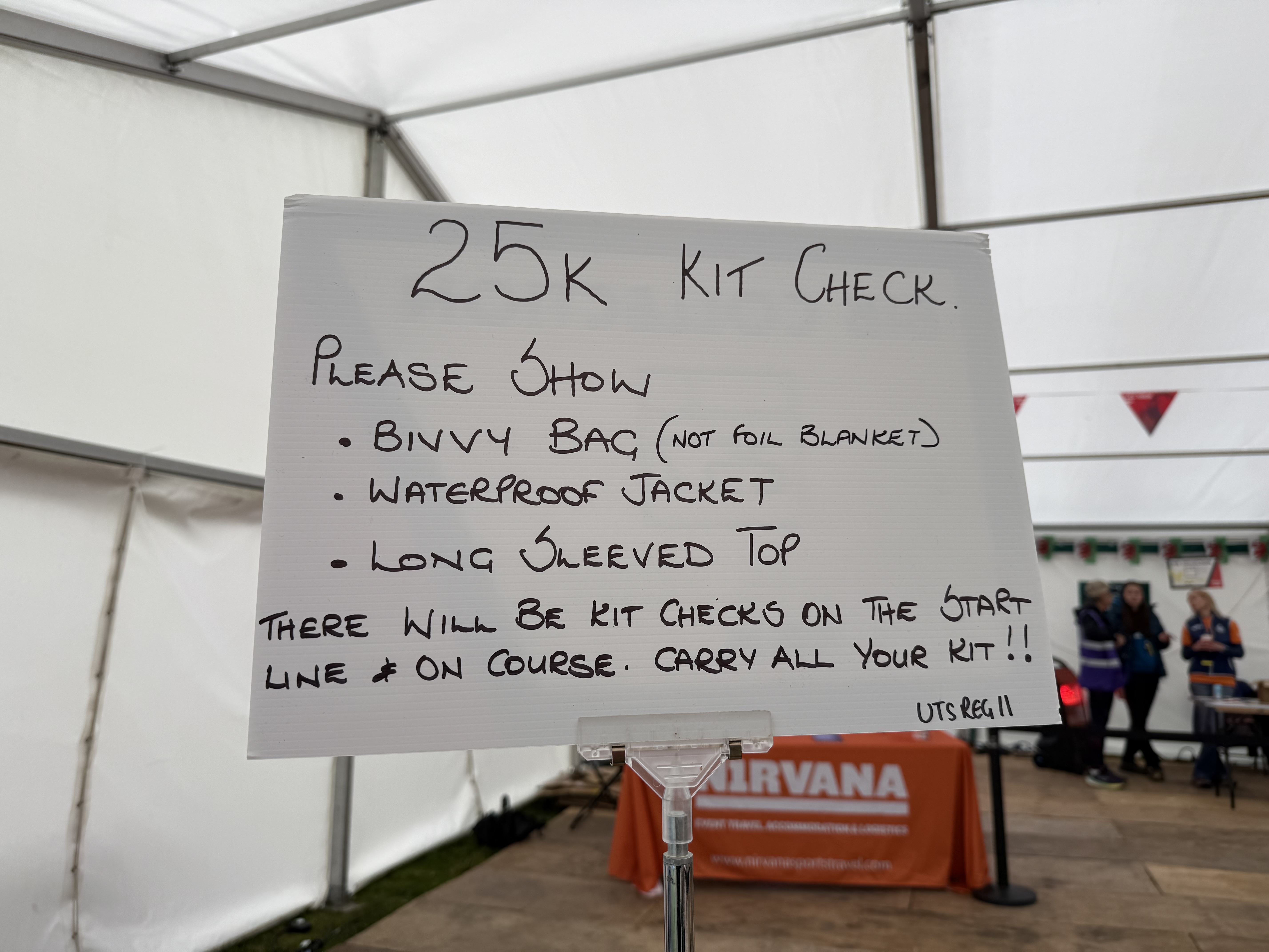 The 25K kit-check board: bivvy bag, waterproof jacket, long-sleeved top