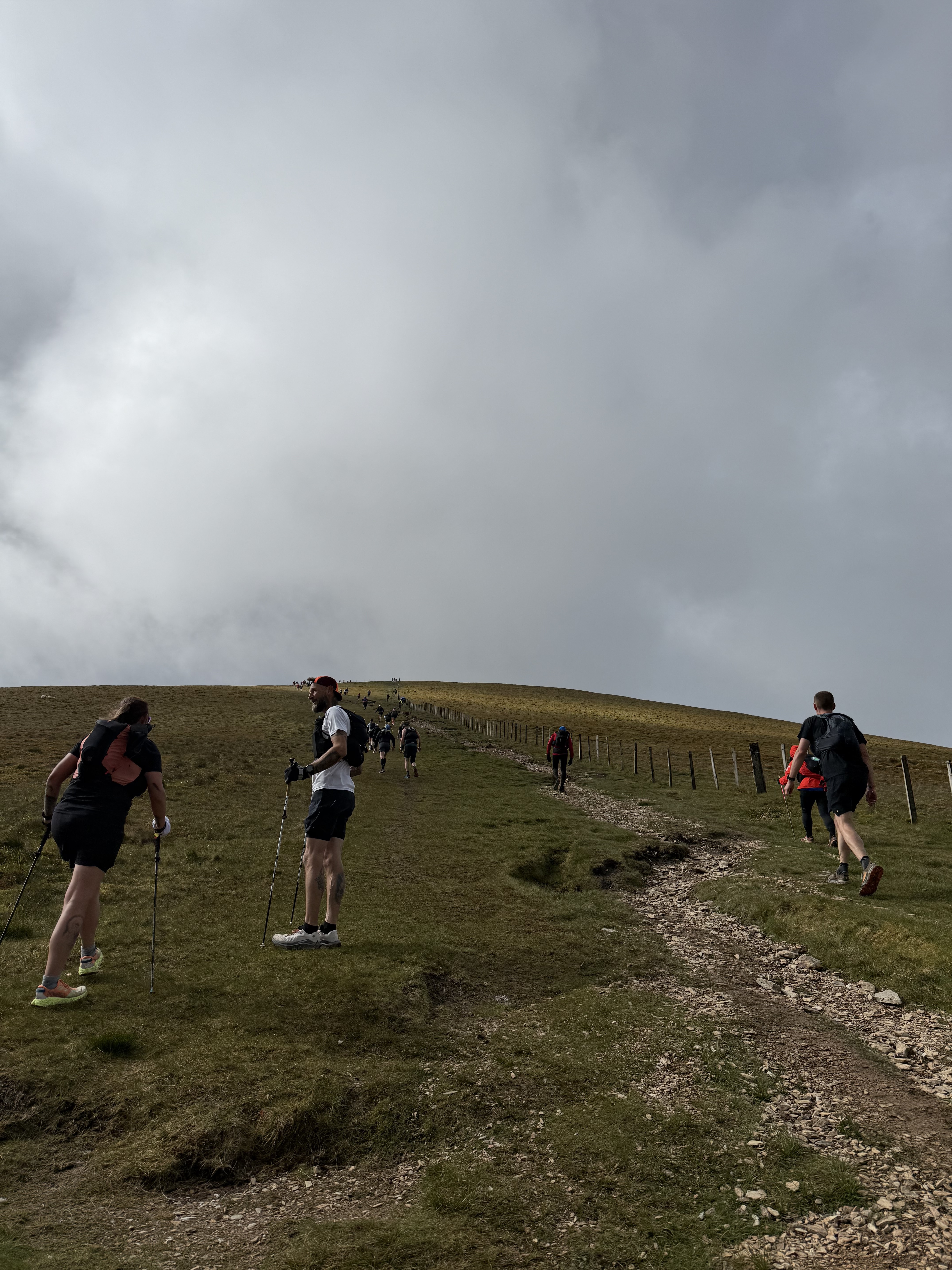 Grinding up one of the long climbs - poles out