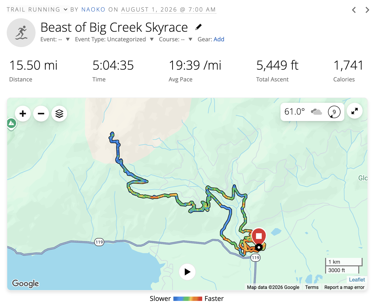 Garmin stats from the race