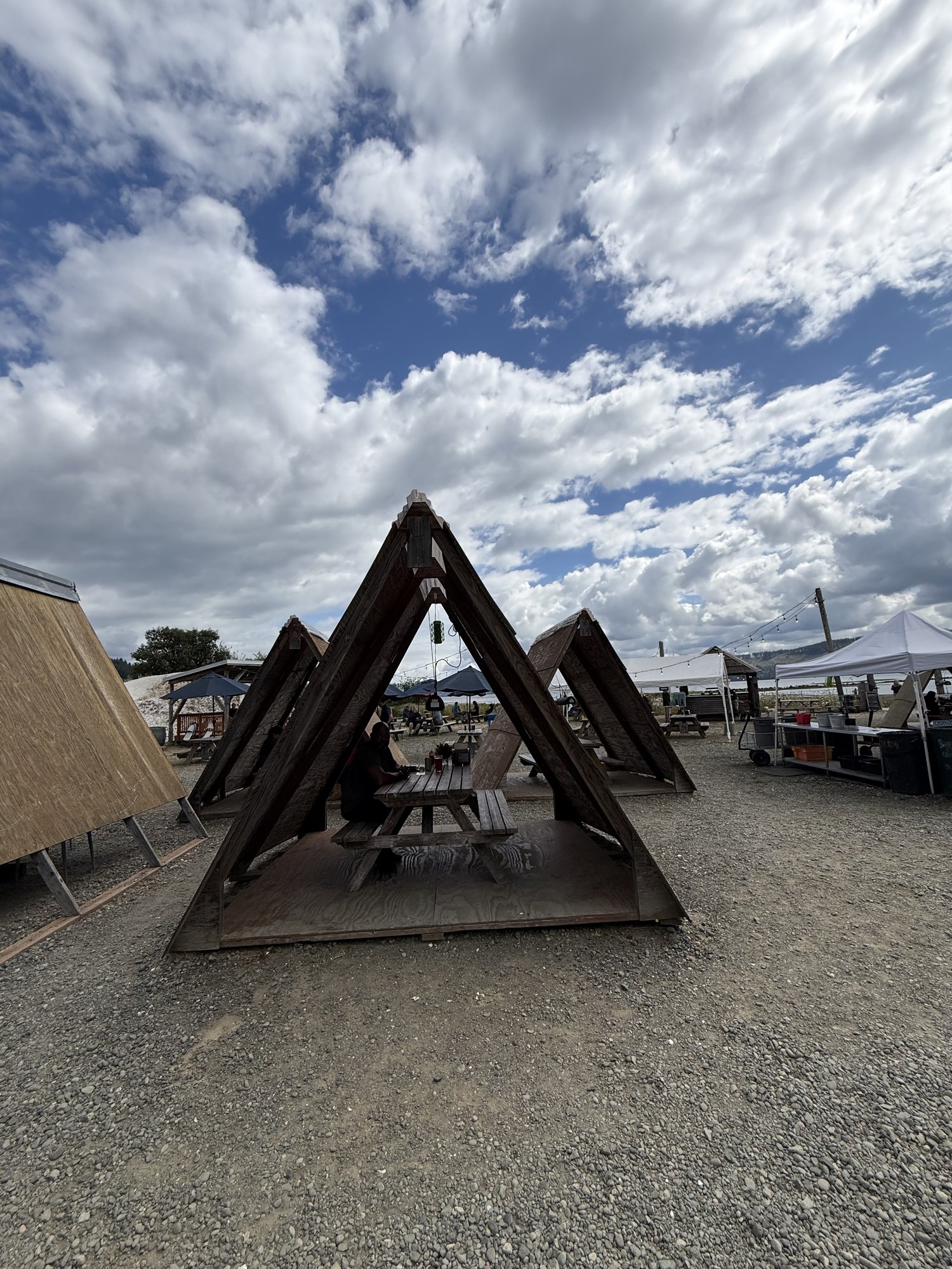 Picnic shelters by the water