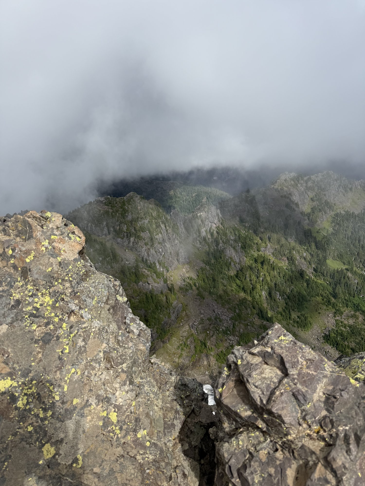 Looking down off the ridge into the cloud